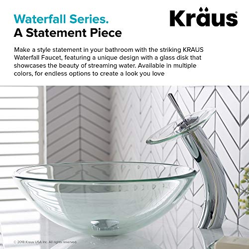 Kraus KGW-1700CH-CL Single Lever Vessel Glass Waterfall Bathroom Faucet Chrome with Clear Glass Disk