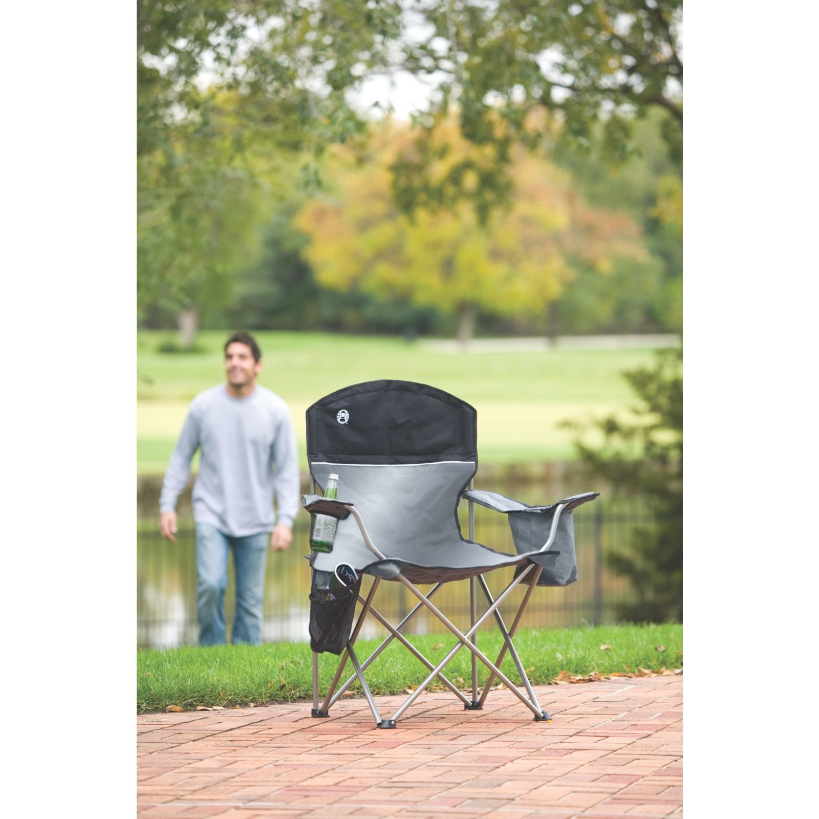 Coleman Camping Chair with 4 Can Cooler | Chair with Built In 4 Can Cooler, Grey/Black