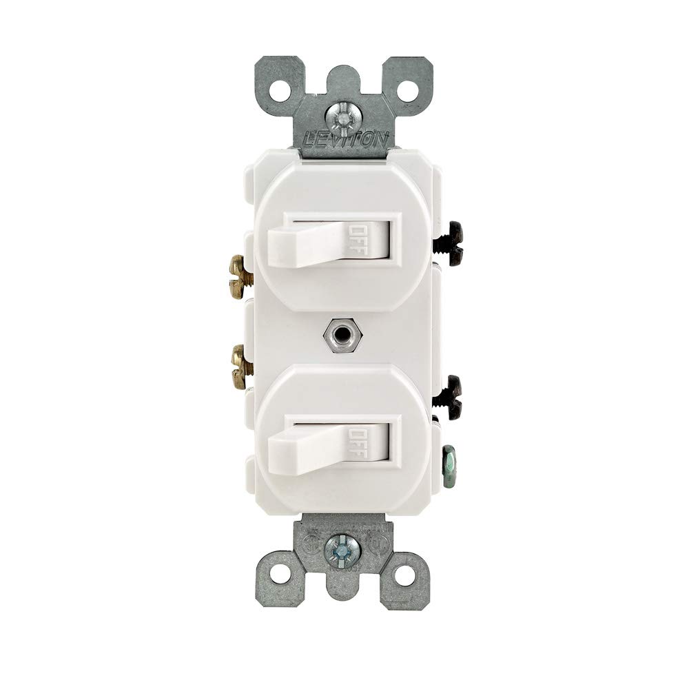 Leviton 5224-2W 15 Amp, 120/277 Volt, Duplex Style Single-Pole/Single-Pole AC Combination Switch, Grounding, White