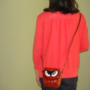 Lovely Owl Designs, Genuine Cowhide Leather Shoulder/crossbody Bag, a Unique and Collectible Small Satchel. (Brown)