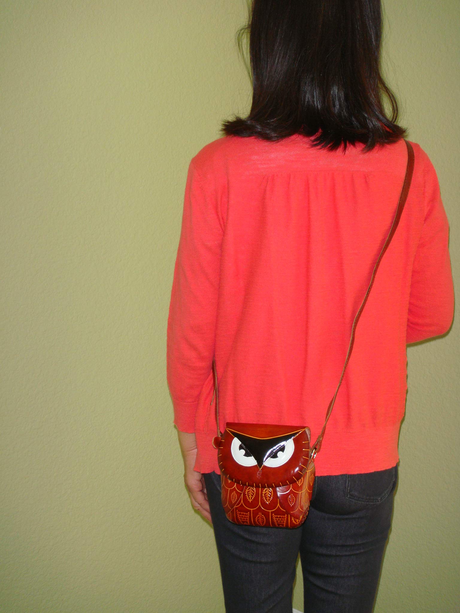 Lovely Owl Designs, Genuine Cowhide Leather Shoulder/crossbody Bag, a Unique and Collectible Small Satchel. (Brown)