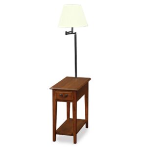 leick home 9037-med one drawer swing arm lamp side table with shelf, medium oak