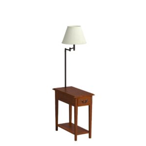 Leick Home 9037-MED One Drawer Swing Arm Lamp Side Table with Shelf, Medium Oak