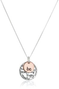 amazon essentials two-tone sterling silver "be" graffiti charm necklace, 18" (previously amazon collection)