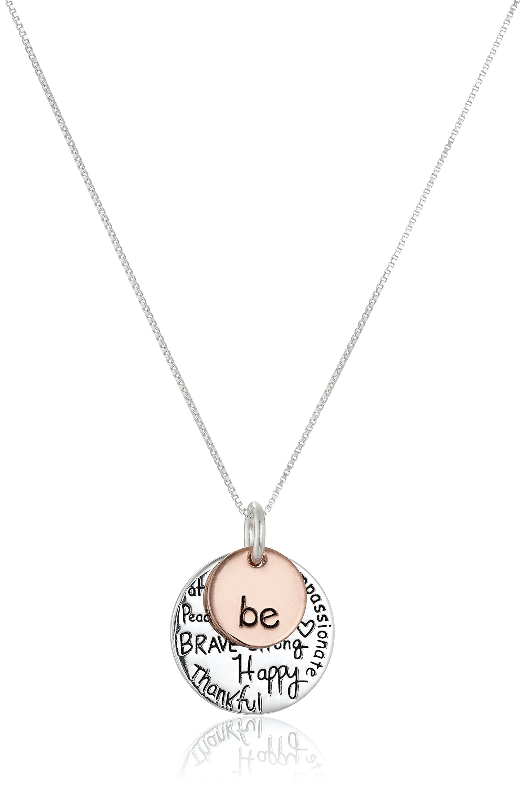 Amazon Essentials Two-Tone Sterling Silver "Be" Graffiti Charm Necklace, 18" (previously Amazon Collection)