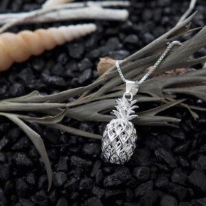 Sterling Silver Large Pineapple Pendant Necklace, 16+2" Extender