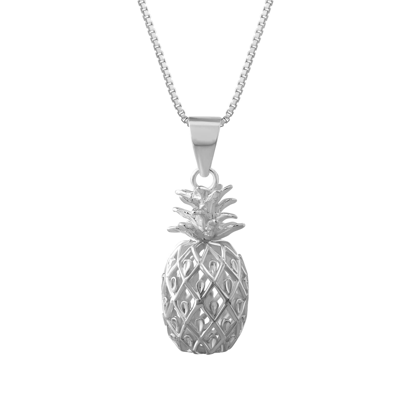 Sterling Silver Medium Pineapple Pendant Necklace, 16+2" Extender