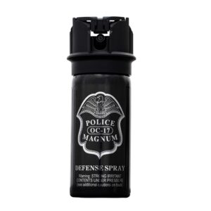 police magnum black pepper spray self defense safety canister- max strength- 2oz flip top stream