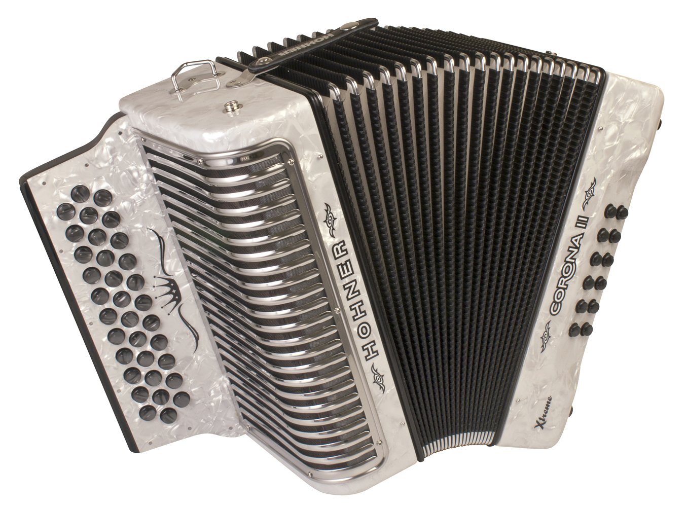 Hohner Corona Xtreme II 34-Button Accordion, FBbEb, Pearl White