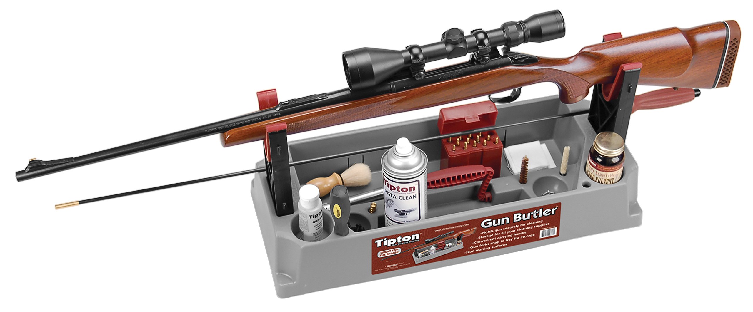 Tipton Gun Butler with Non-Marring Cleaning Forks and Storage Compartments for Secure Firearm Cleaning and Maintenance Green