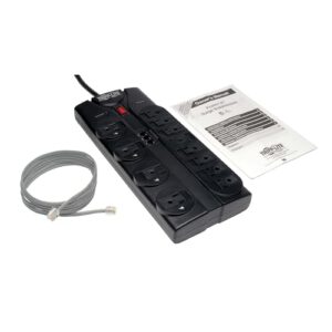 Tripp Lite 12 Outlet Surge Protector Power Strip, 8ft Cord, Right-Angle Plug, Tel/Modem Protection, RJ11, $150,000 Insurance (TLP1208TEL), Black