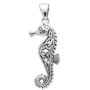 sea monsters - hippocampus - poseidon's steed seahorse with celtic knot sterling silver pendant