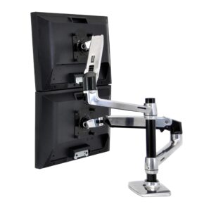 ergotron – lx vertical stacking dual monitor arm, vesa desk mount – for 2 monitors up to 24 inches, 7 to 20 lbs each – polished aluminum