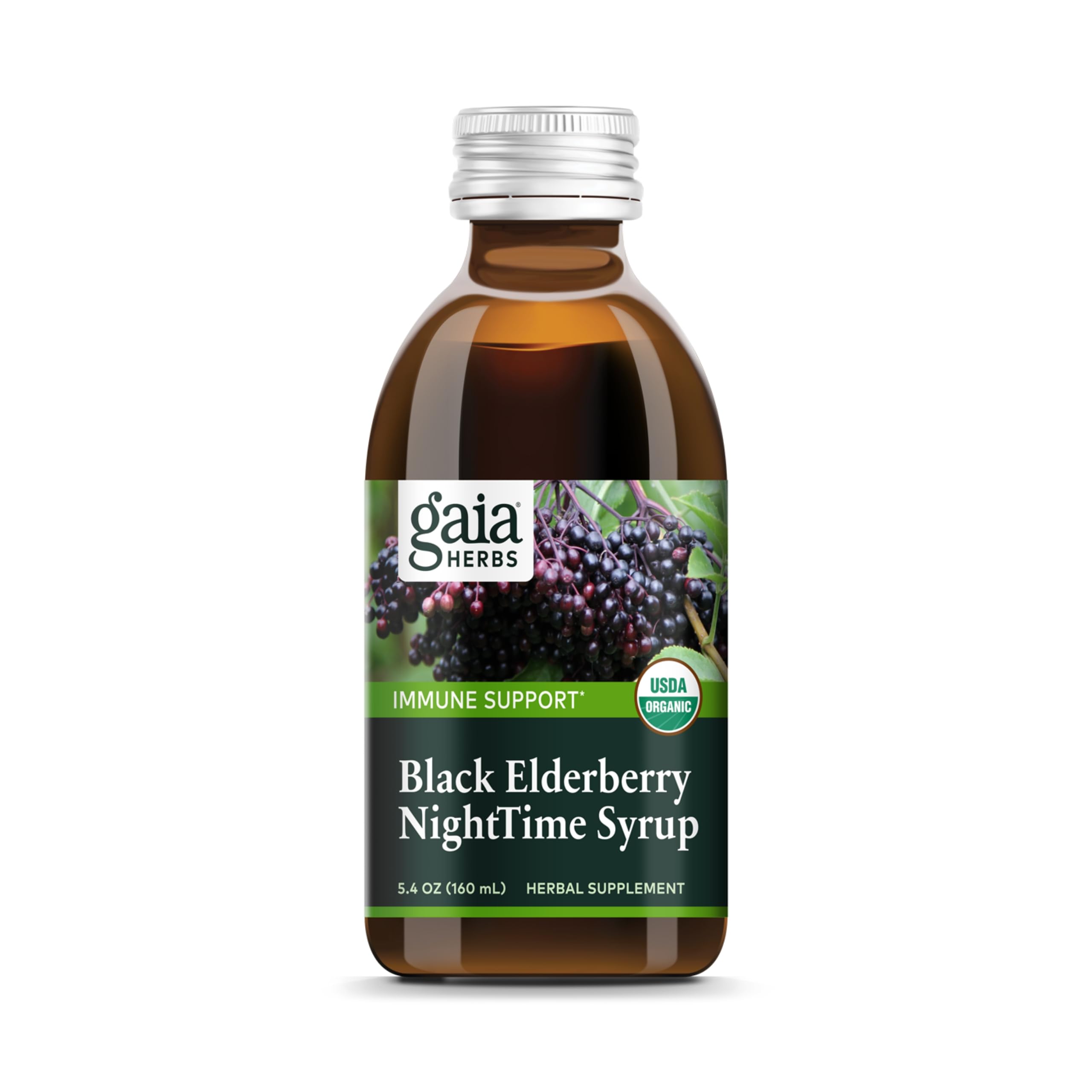 Gaia Herbs Black Elderberry, NightTime Syrup - Immune Support Supplement - With Organic Black Elderberries, California Poppy & Lemon Balm for Restful Sleep & Immune Defense - 5.4 Fl Oz (32-Day Supply)