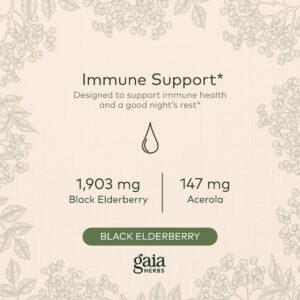 Gaia Herbs Black Elderberry, NightTime Syrup - Immune Support Supplement - With Organic Black Elderberries, California Poppy & Lemon Balm for Restful Sleep & Immune Defense - 5.4 Fl Oz (32-Day Supply)