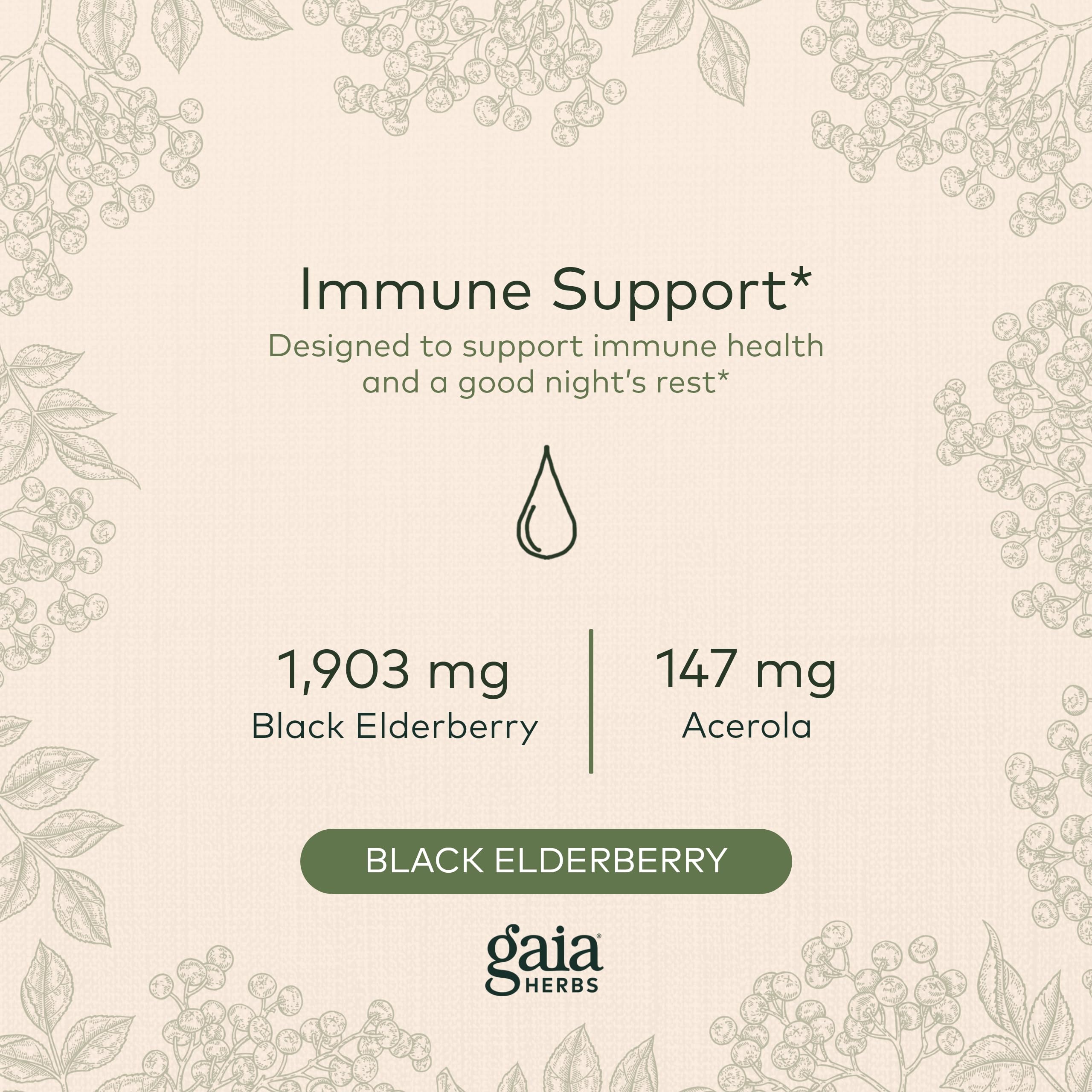 Gaia Herbs Black Elderberry, NightTime Syrup - Immune Support Supplement - With Organic Black Elderberries, California Poppy & Lemon Balm for Restful Sleep & Immune Defense - 5.4 Fl Oz (32-Day Supply)