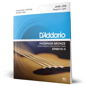 d'addario epbb170-5 phosphor bronze 5-string acoustic bass strings, long scale, 45-130