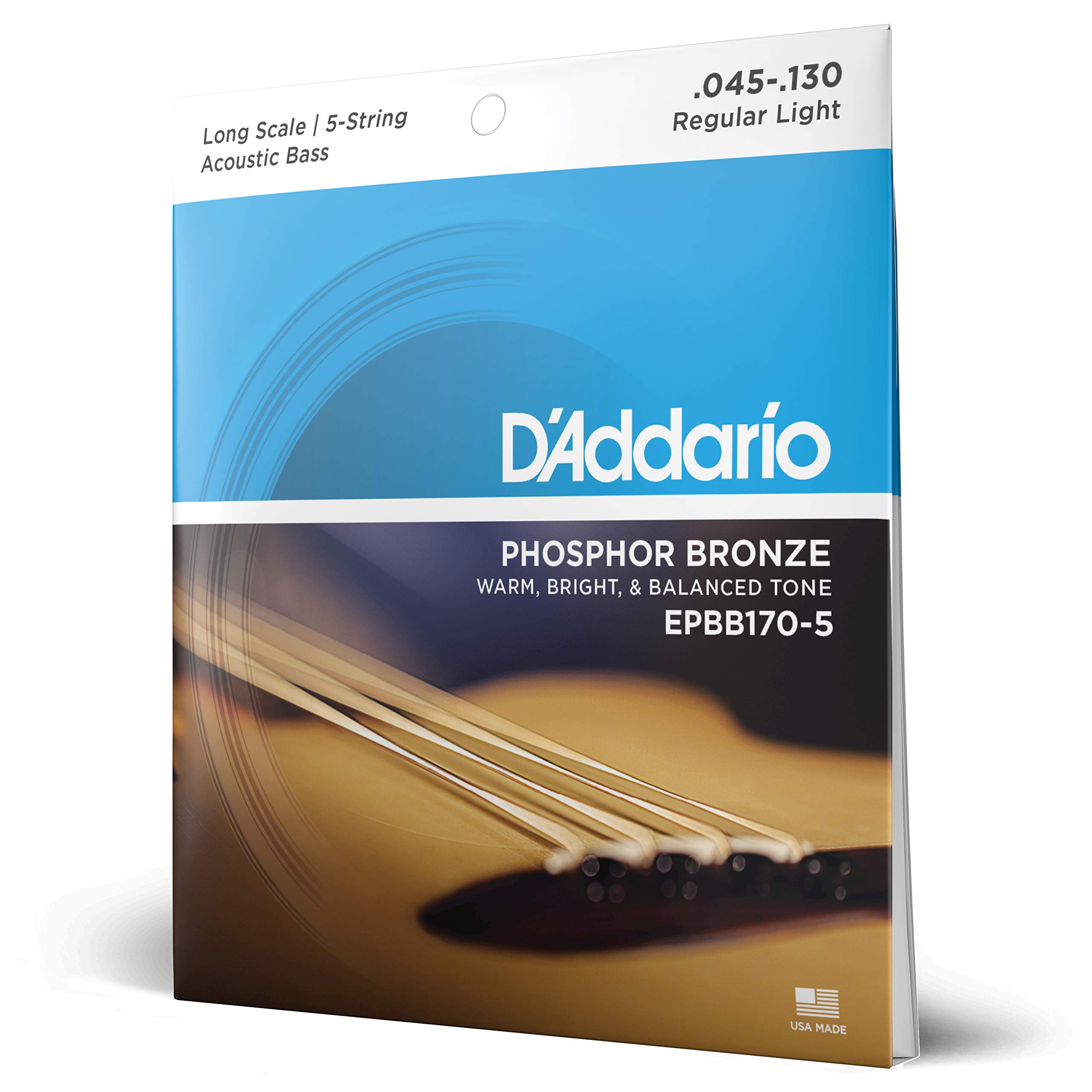 D'Addario EPBB170-5 Phosphor Bronze 5-String Acoustic Bass Strings, Long Scale, 45-130