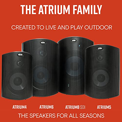 Polk Audio Atrium 4 Outdoor Speakers with Powerful Bass (Pair, Black), All-Weather Durability, Broad Sound Coverage, Speed-Lock Mounting System