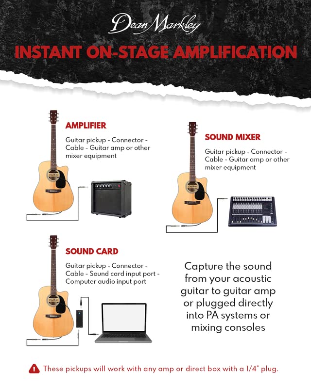 Dean Markley Pro Mag Plus XM Acoustic Guitar Single Coil Pickup, Smooth Maple Wood Design Active Soundhole Pickup Ebony Finish, Perfect String Balance and 15 Ft Low Noise for Steel-String Guitars