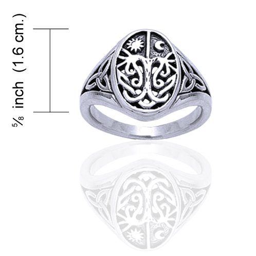 Celtic Trinity Knot Tree of Life with Sun and Moon Sterling Silver Ring Size 3(Sizes 3,4,5,6,7,8,9,10,11,12,13,14,15,16)