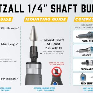 Kutzall Original Taper Rotary Burr, 1⁄4" Shaft, Fine - Woodworking Attachment for Bosch, DeWalt, Milwaukee, Makita. Abrasive Tungsten Carbide, 3⁄4" (19mm) Head Dia X 1-1⁄4" (31.8mm) Length, T-34G