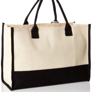 Mud Pie Classic Black and White Initial Canvas Tote Bags (R), 100% Cotton, 17" x 19" x 2"