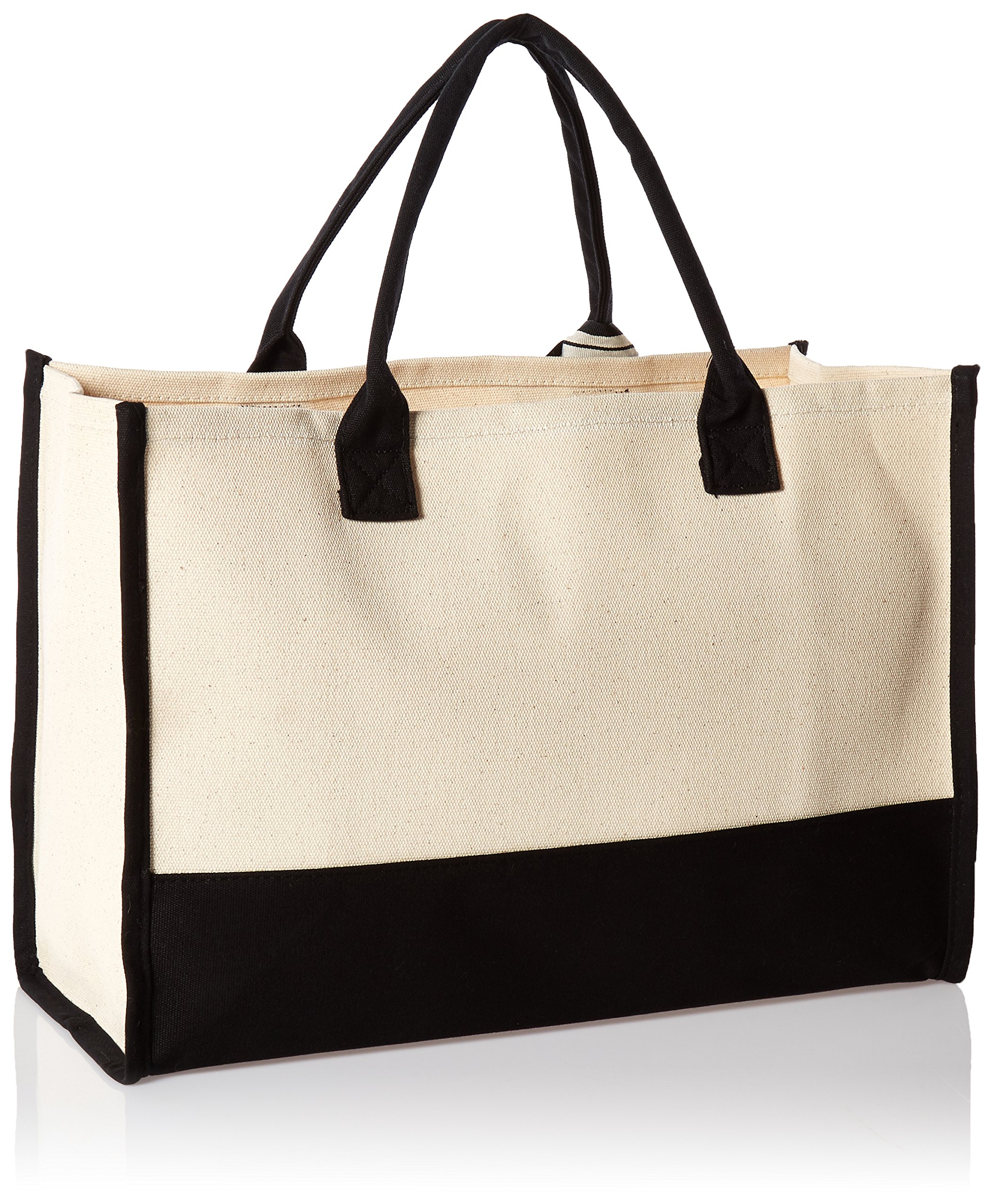 Mud Pie Classic Black and White Initial Canvas Tote Bags (R), 100% Cotton, 17" x 19" x 2"