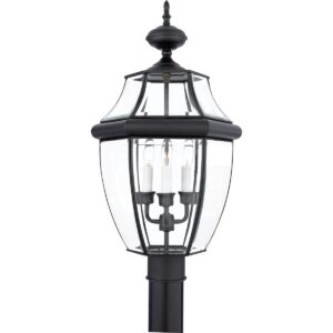 Quoizel NY9043K Newbury Outdoor Post Lantern Pier Mount Lighting, 3-Light 180 Total Watts, 23" H x 13" W, Mystic Black