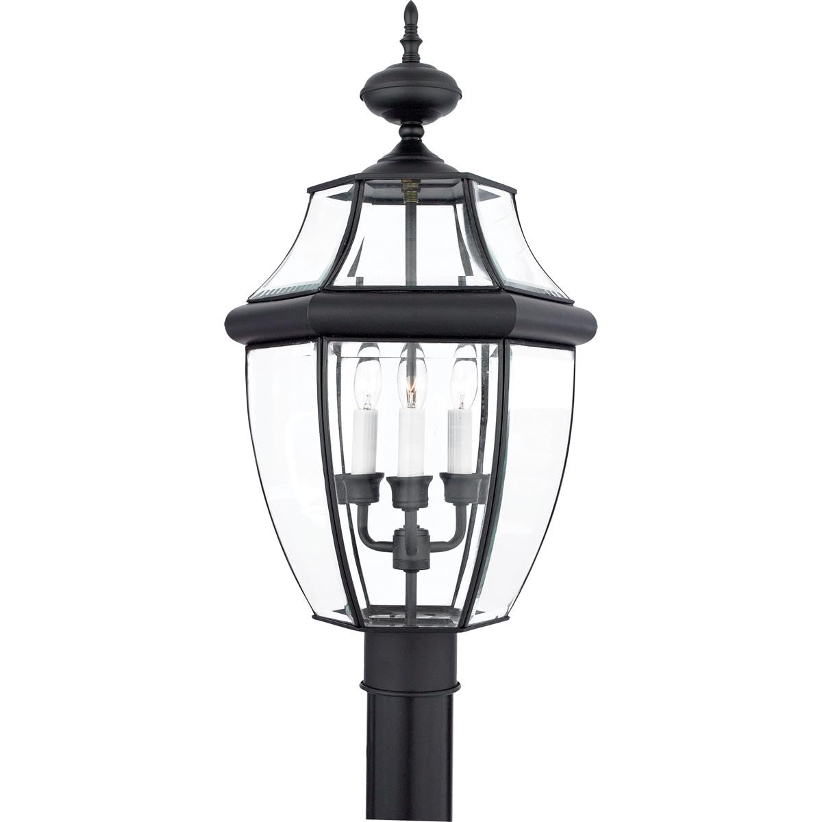 Quoizel NY9043K Newbury Outdoor Post Lantern Pier Mount Lighting, 3-Light 180 Total Watts, 23" H x 13" W, Mystic Black