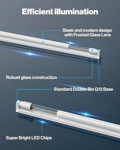 Sunco 10 Pack T8 LED Tubes 4FT Fluorescent Replacement, 48 Inch, 18W, 2200LM, 6000K Daylight Deluxe, Single Ended Power, Type B, Ballast Bypass, Frosted Lens UL