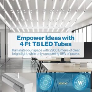 Sunco 10 Pack T8 LED Tubes 4FT Fluorescent Replacement, 48 Inch, 18W, 2200LM, 6000K Daylight Deluxe, Single Ended Power, Type B, Ballast Bypass, Frosted Lens UL