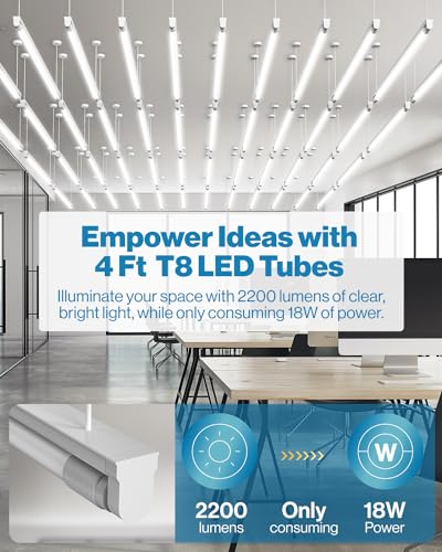 Sunco 10 Pack T8 LED Tubes 4FT Fluorescent Replacement, 48 Inch, 18W, 2200LM, 6000K Daylight Deluxe, Single Ended Power, Type B, Ballast Bypass, Frosted Lens UL