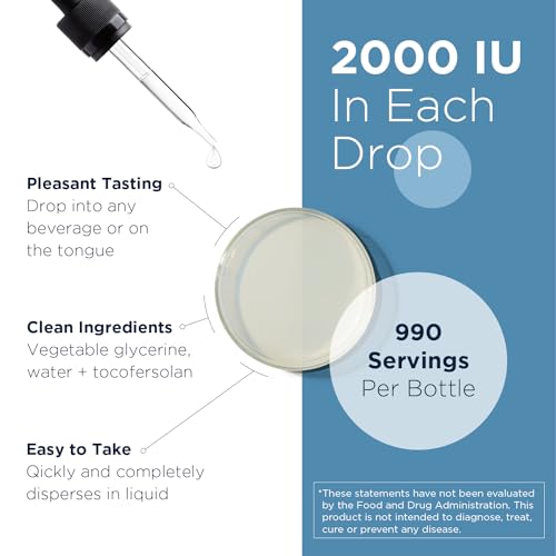 Designs for Health 2000 IU Vitamin D Drops - Hi-Po Emulsi-D3 Emulsified Vit D3, Highly Concentrated Liquid Vitamin D3 Drops - Bone Health + Immune Support - 2000 IU Per Drop (1000 Servings / 1 Ounce)