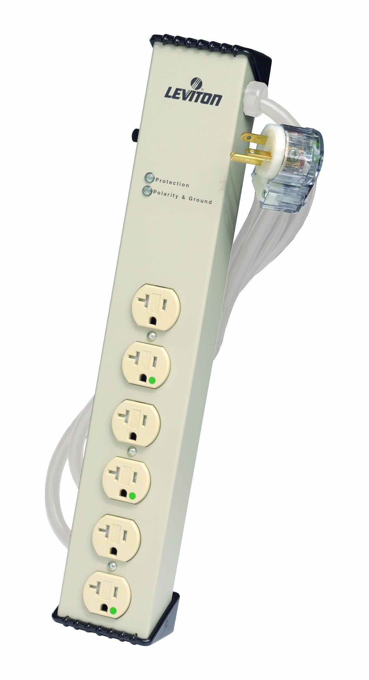 Leviton 5300-HT2 120 Volt, 20 Amp ,Surge Protected, 6-Outlet-HG Tamper-Resistant Strip, Continuous Duty, 6-Ft, Beige