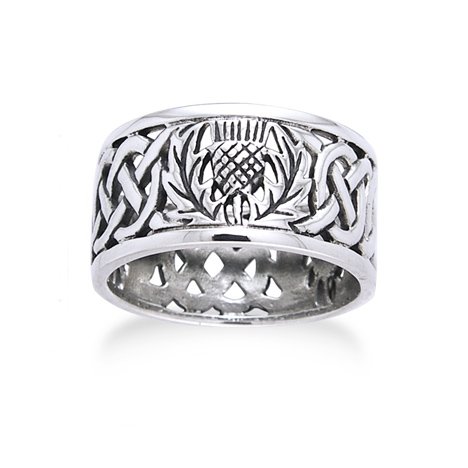 Scottish Thistle and Celtic Knot Wedding Band 11mm Wide Sterling Silver Ring Size 14(Sizes 3,4,5,6,7,8,9,10,11,12,13,14,15)