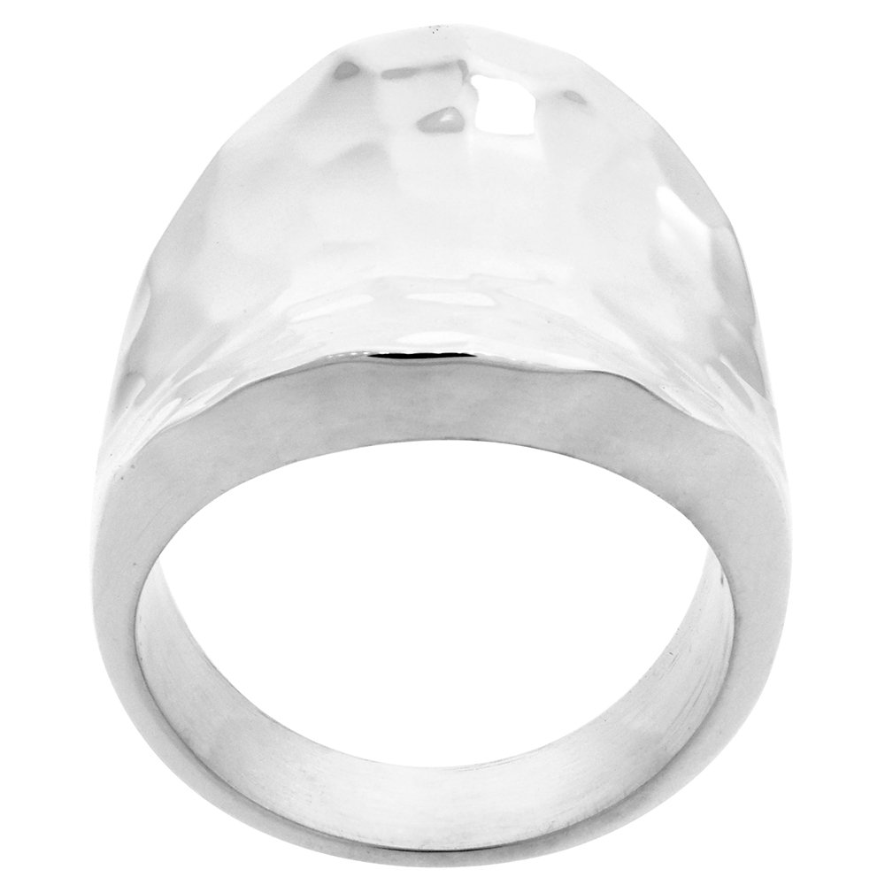 1 1/8 inch (28mm) Sterling Silver Long Cigar Band Ring for Women Hammered Finish Concave Solid Back Handmade size 10.5