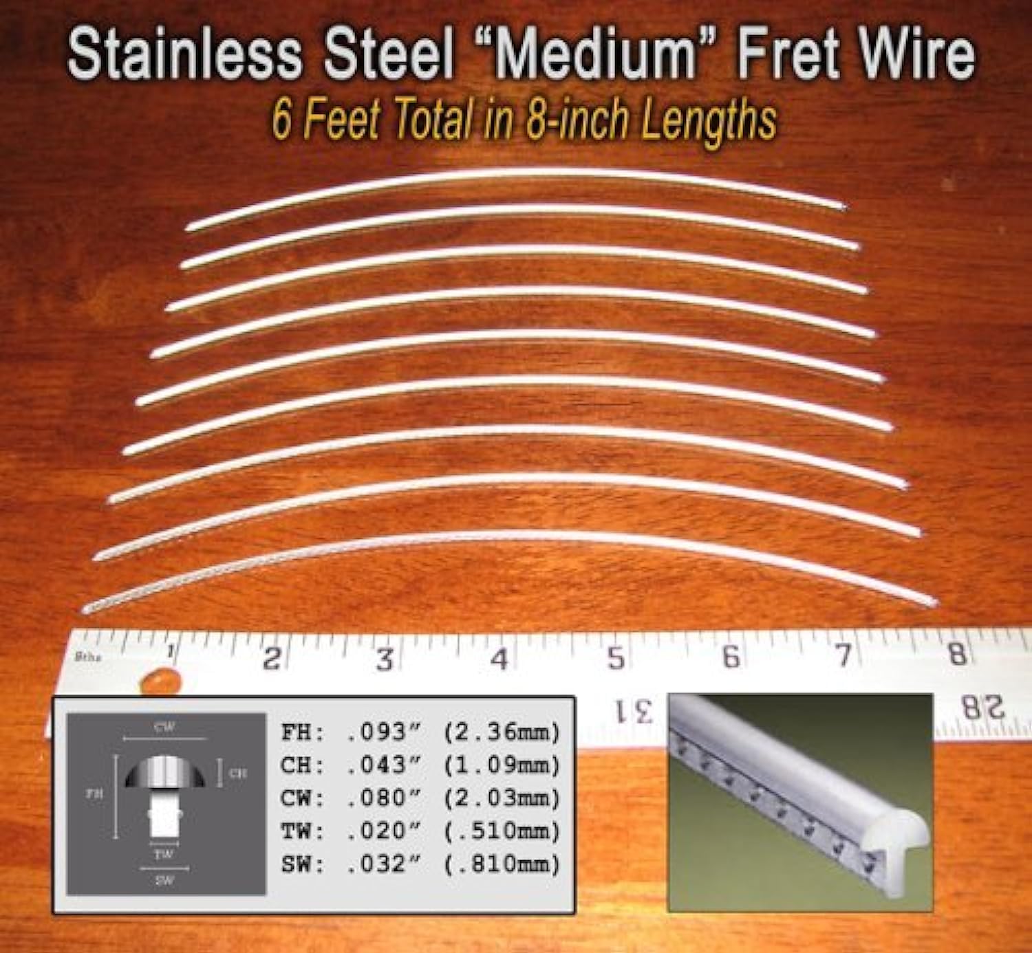 Guitar Fret Wire - Super-durable Stainless Steel Medium Gauge - Six Feet