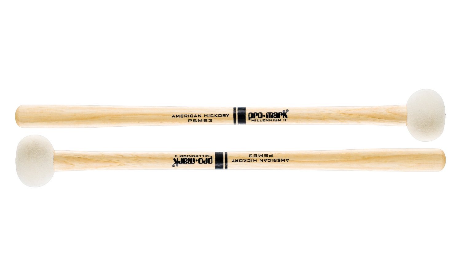 ProMark Bass Drum Mallets - PSMB3 Performer Series Special Extra Dense Felt Head - Ideal for 24-26 inch Bass Drums - American Hickory Handles with Comfort Flare Grip - 1 Pair