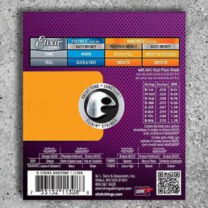 Elixir Strings, Acoustic Guitar Strings, 80/20 Bronze with NANOWEB Coating, Longest-Lasting Bright and Focused Tone with Comfortable Feel, 8-String Baritone 16-70