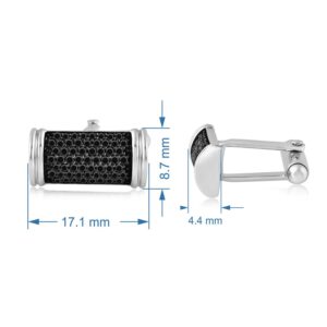 Jewelili Sterling Silver 1 Cttw Treated Round Black Diamond Men's Cuff Links