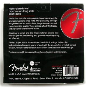 Fender 8250 Bass Strings, Nickel Plated Steel Taperwound, Long Scale, 8250M .045-.110