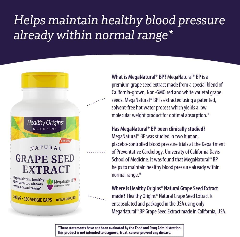 Healthy Origins MegaNatural BP-Grape Seed Extract, 300 mg - Blood Flow Support - Premium Grapeseed Extract Capsules - Non-GMO & Gluten-Free Supplement - 150 Veggie Capsules