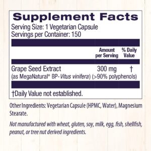 Healthy Origins MegaNatural BP-Grape Seed Extract, 300 mg - Blood Flow Support - Premium Grapeseed Extract Capsules - Non-GMO & Gluten-Free Supplement - 150 Veggie Capsules