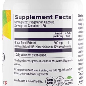 Healthy Origins MegaNatural BP-Grape Seed Extract, 300 mg - Blood Flow Support - Premium Grapeseed Extract Capsules - Non-GMO & Gluten-Free Supplement - 150 Veggie Capsules