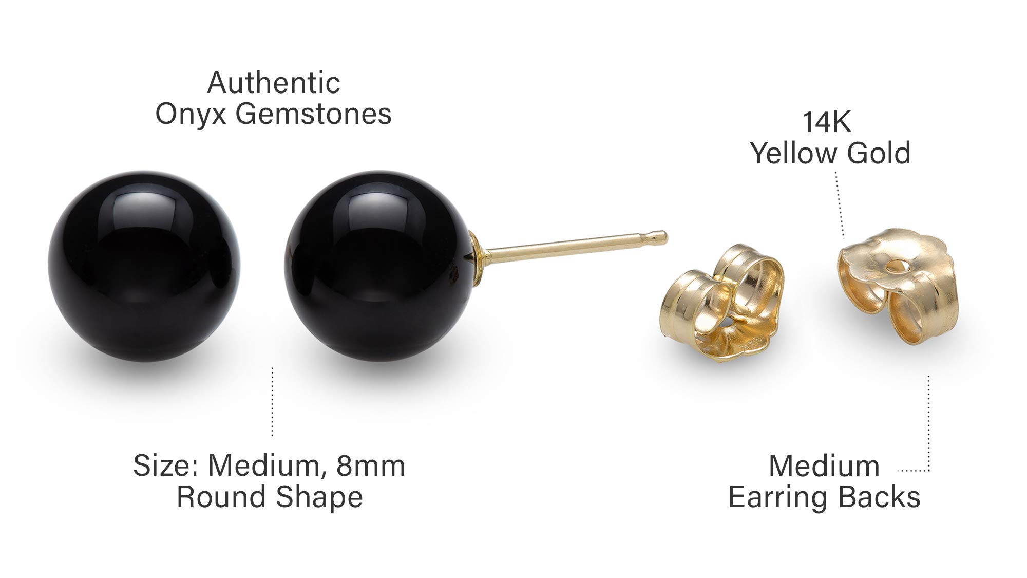 14kt Yellow Gold 8mm Black Onyx Stud Earrings