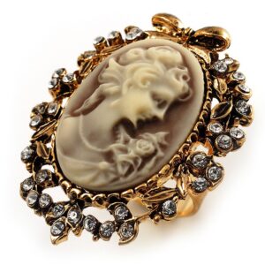 avalaya vintage filigree cameo cz ring (burnised gold tone)