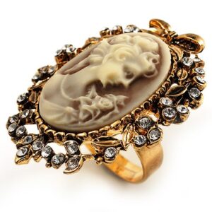 Avalaya Vintage Filigree Cameo CZ Ring (Burnised Gold Tone)