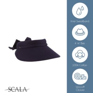 Scala Women's Deluxe Big Brim Cotton Visor with Bow, Natural, One Size