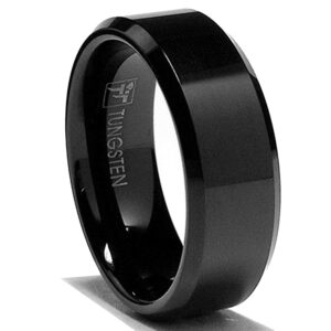 Metal Masters 8MM Black High Polish Beveled Edge Tungsten Carbide Ring Size 9.5